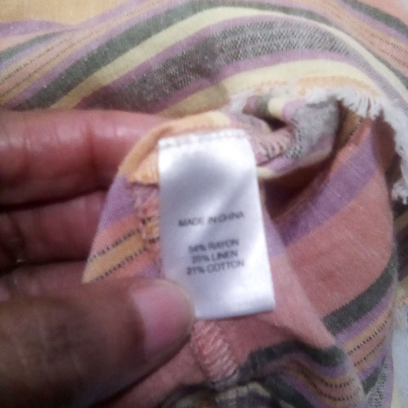 DREW Pink Orange Stripe Asymmetrical Linen Mini Dress Size Medium - Picture 4 of 7